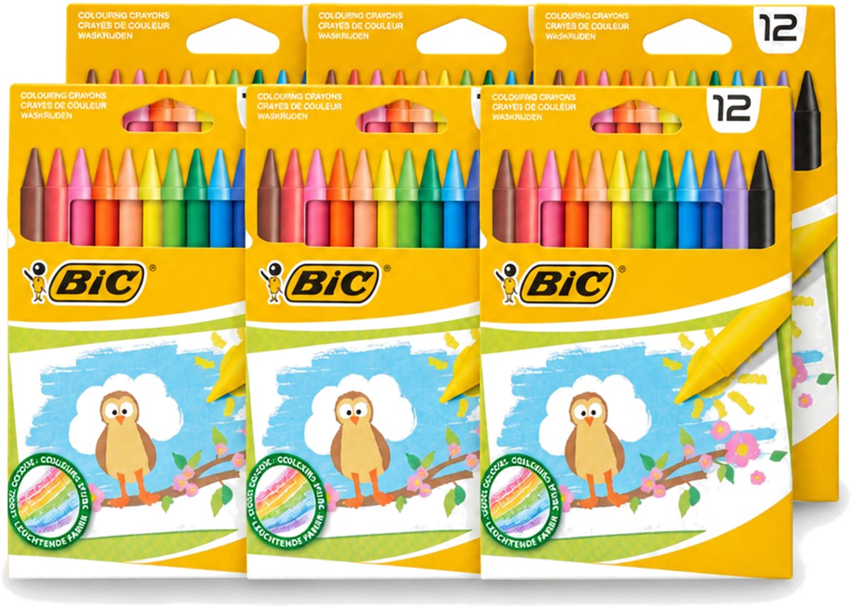 6 x BIC - Waskrijt - Diverse Kleuren - 12 Krijtjes - Voordeelverpakking - 6 stuks