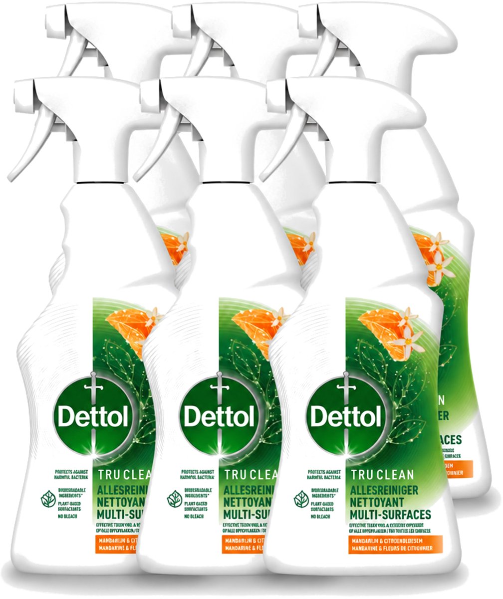 6 x Dettol Tru Clean - Allesreiniger - Spray - Mandarijn & Citroenbloesem - Multi-Oppervlakken - 500ml - Voordeelverpakking - 6 stuks