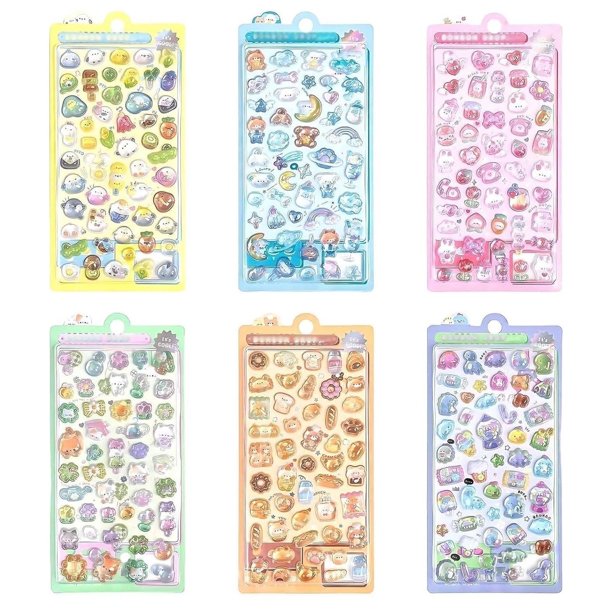 3D Puffy stickers 6 stuks - Kawaii hars decoratief - Schattige cartoon mini-vellen - Perfect voor notitieboek - ShopVlot