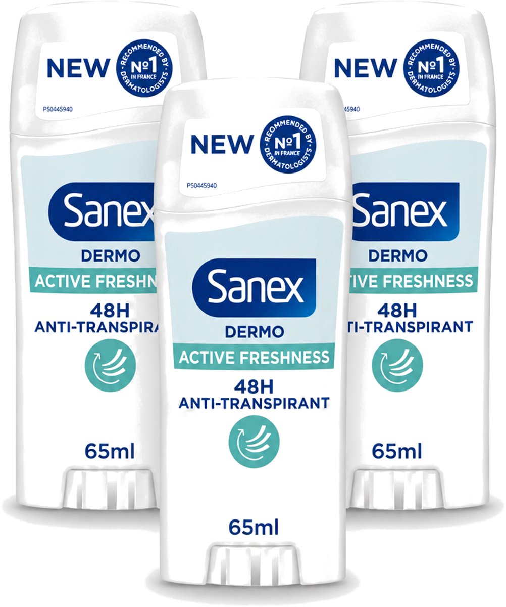 3 x Sanex – Deodorant Stick – Dermo Active Freshness – 65 ml - Voordeelverpakking - 3 stuks