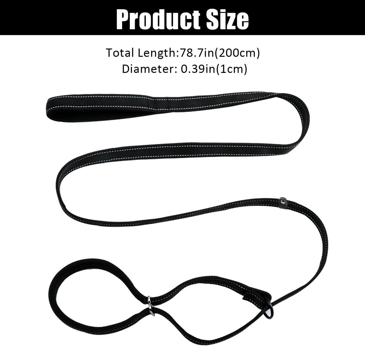 Hondenriem 180 cm - verstelbaar - zwart nylon - effectieve controle voor middelgrote en grote honden - ShopVlot