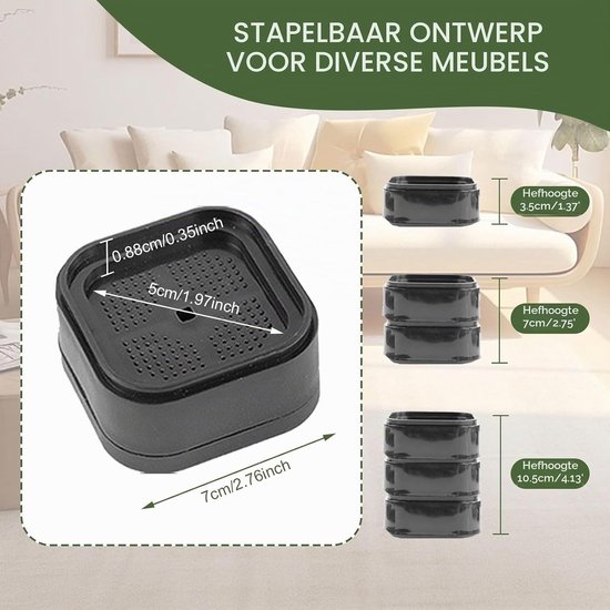 12 Stuks Bedpoot Verhogers 3.5cm, Stapelbare Meubelverhogers voor Banken, Tafels en Stoelen, Ondersteuning met Diameter 5cm voor Verbeterde Hoogte en Comfort — afbeelding 2