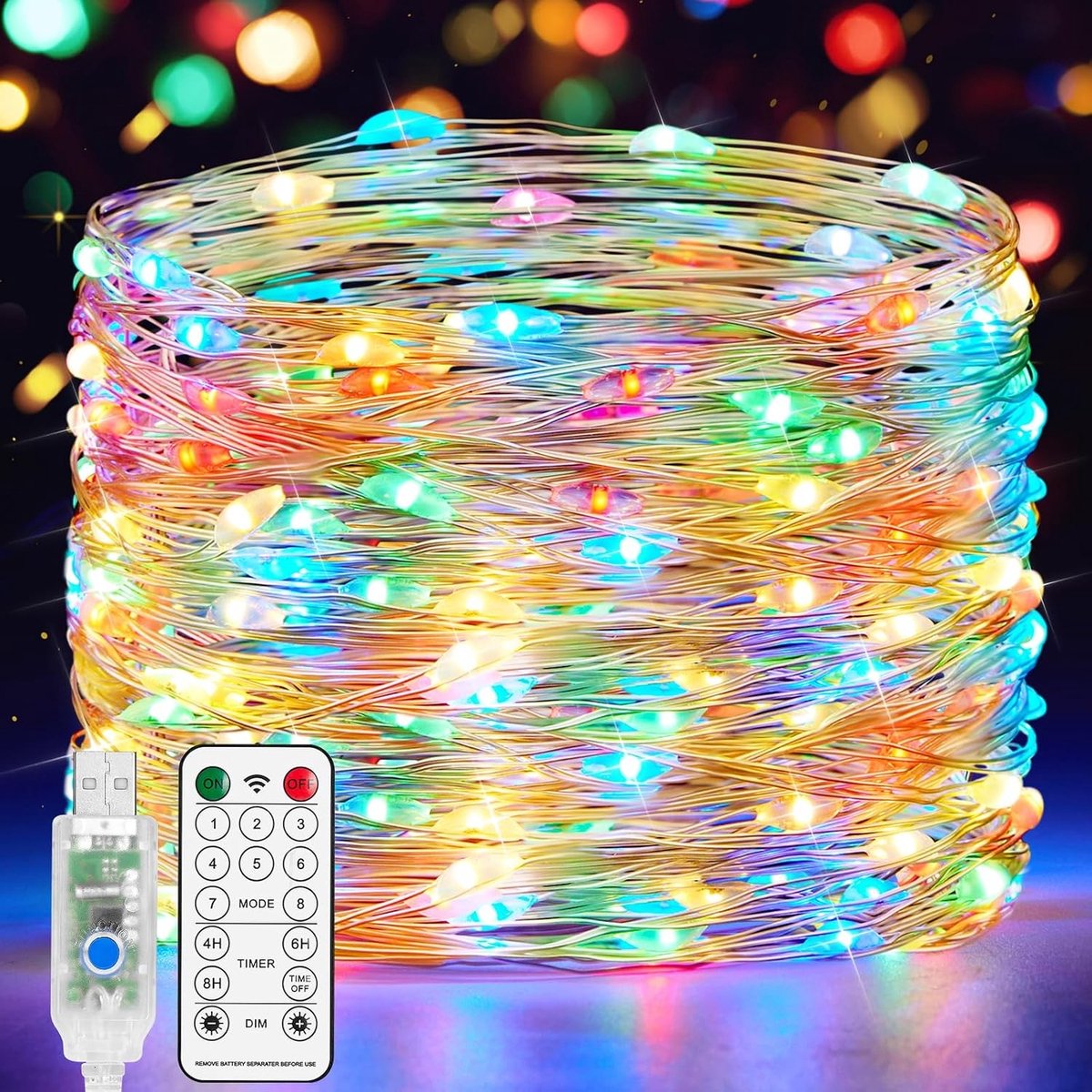 Led-lichtsnoer - Multicolor - 15 m - USB-lichtsnoer met Afstandsbediening - Voor Binnen- en Buitendecoraties