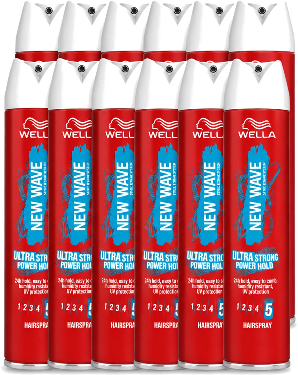 12 x Wella – New Wave Rock’n Hold Ultra Strong – Haarspray – 250 ml - Voordeelverpakking - 12 stuks