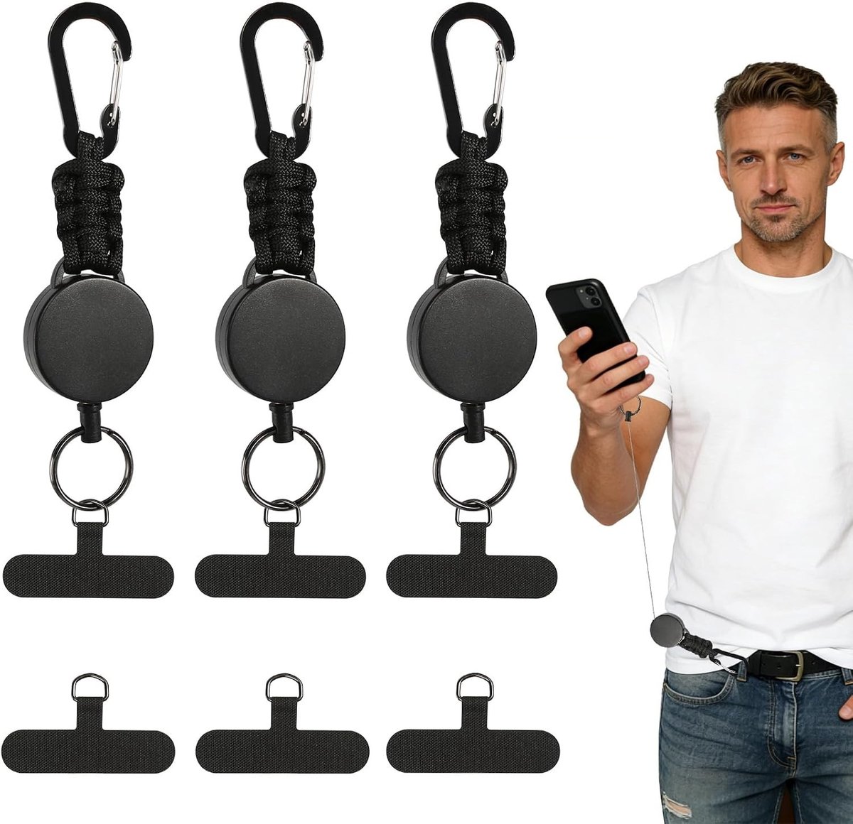Verlengbare 3-pack mobiele telefoon beveiliging met anti-diefstal kettinghouder voor outdoor activiteiten zoals wandelen en fietsen