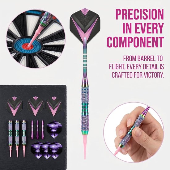 Professionele Soft Tip Darts met Plastic Punt voor Elektronisch Dartbord, Set van 3, 18g, Kleurige Dartpijlen met Koper Barrel en Opbergdoos — afbeelding 3