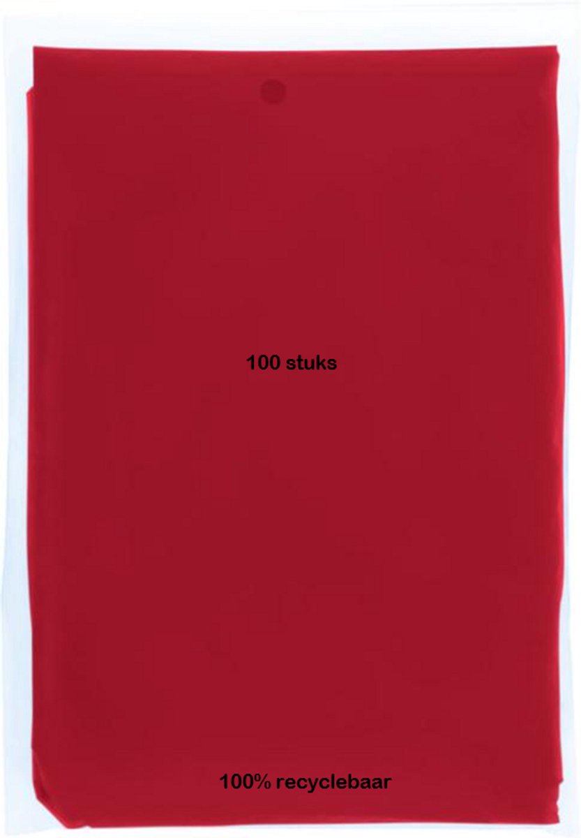 Eizook ponchos 100 stuks licht transparant rood - eenmalig gebruik - per stuk in zakje 100% recyclebaar