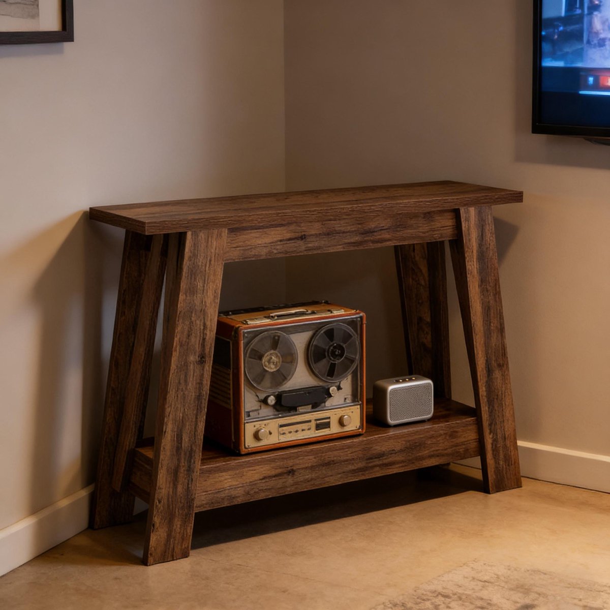MODFU Sidetable - Twee Open Planken - Landelijk - MDF - Rustiek Bruin - 105 X 30 X 80 Cm