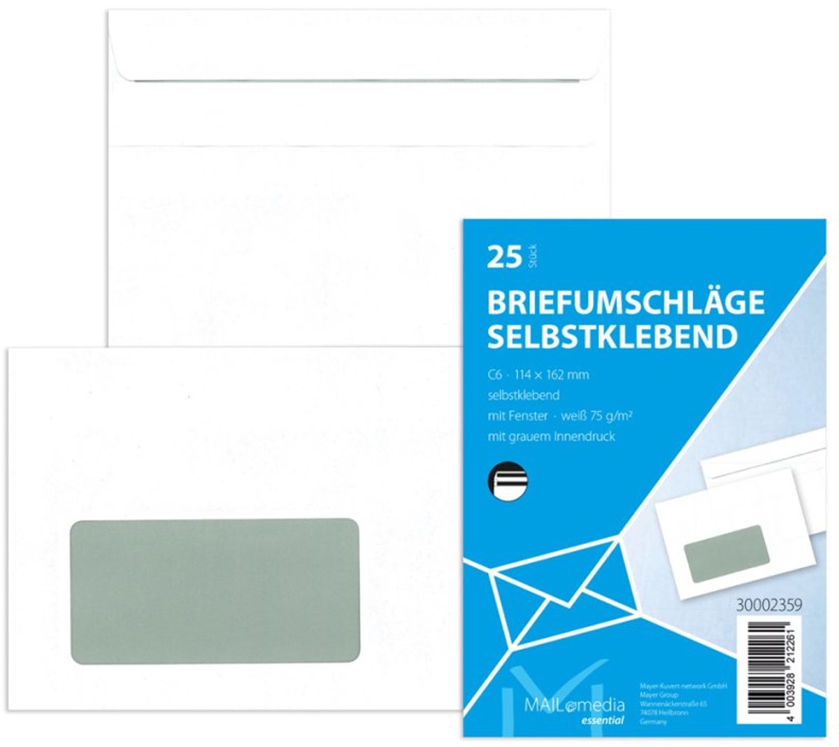 MAILmedia enveloppen DIN Lang, wit met venster, zelfklevend, 25 stuks