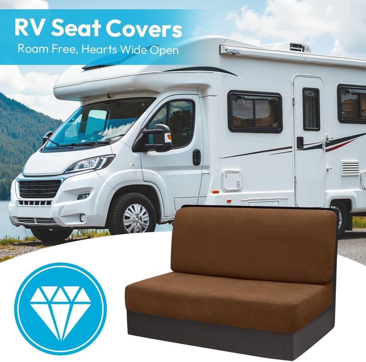 Set van 2 Wasbare Kussenhoezen voor Caravan en Sofa met 1 Set Spanningsteunen voor Comfortabel Reisgenot