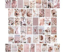 Mooie Wandcollage Set met 50 Stukken, Vintage Roze Posters voor Slaapkamer Decoratie en Creatieve Vision Boards voor Meisjes en Tieners