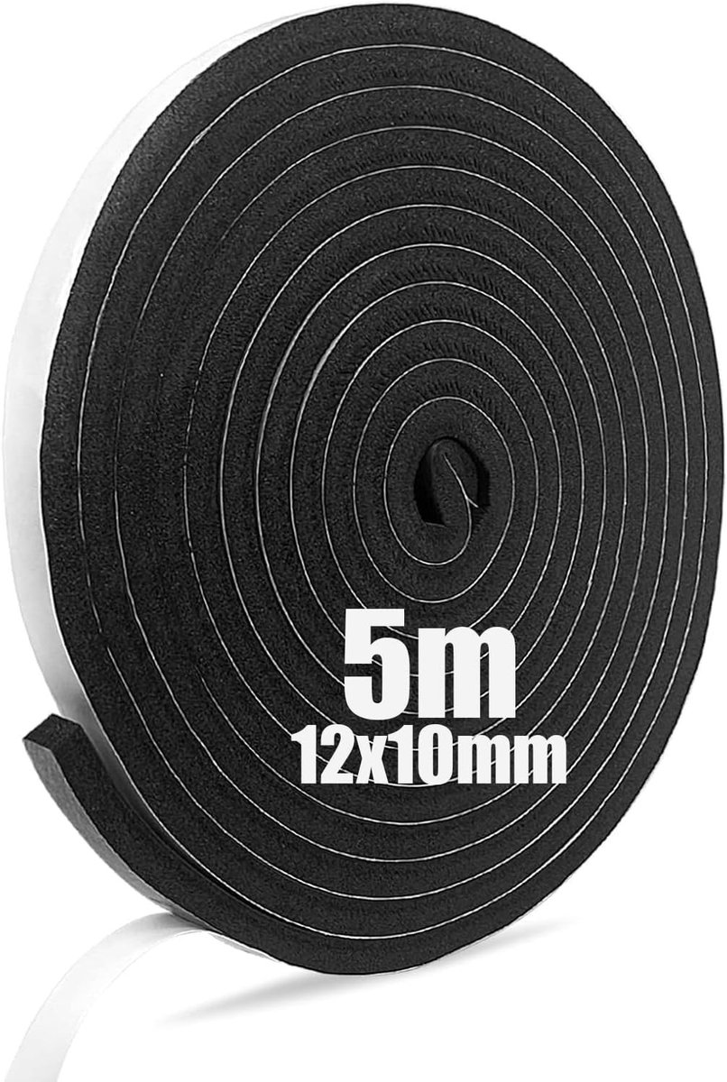 Zelfklevende Schuimafdichtingstape voor Ramen en Deuren, Geluidsisolatie en Anti-botsing, 12mm x 10mm x 5m