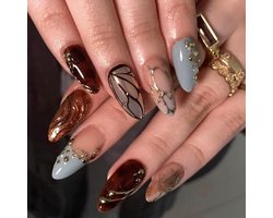 Nail stickers - Nepnagels - Nagels versieren - Y2K-stijl - 24 stuks - Bruin goud