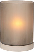 Atmooz Lionel kaarsenhouder L – Ø22 × H30 cm – zandsteen voet met glas – moderne hurricane – natuurlijke sfeervolle kaarshouder – decoratieve woonaccessoire voor woonkamer of tafel – stylish sandstone en glas