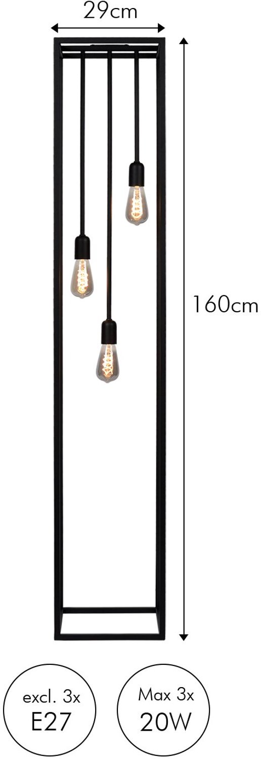 Atmooz - Vloerlamp Basra - Staande Lamp - Stalamp - Woonkamer - Zwart - Hoogte 160cm - Metaal