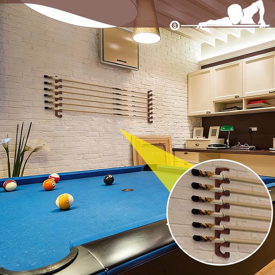 2 stuks wandmontage zwembad stickhouder, houten zwembad keu rek wandgemonteerde biljart keu houder pooltafel accessoires organisator houdt tot 7 keuen stok voor biljartkamer of club, 43,1 x 7 — afbeelding 4
