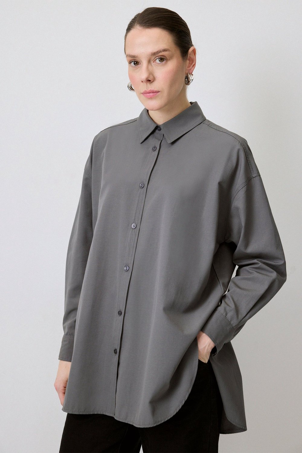 Touché Privé - Oversized poplin blouse - Antraciet - Dames