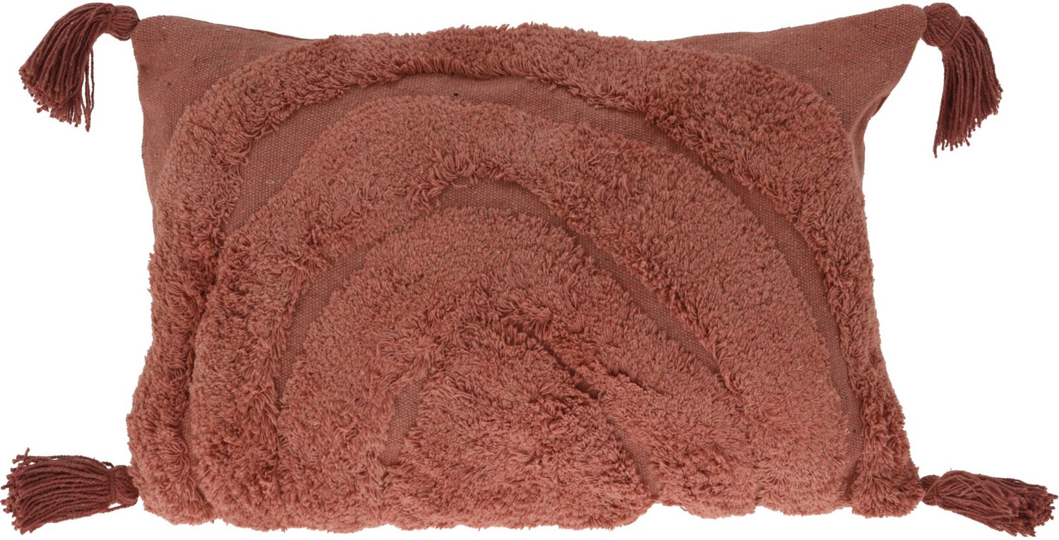 Home & Styling Collection Home Styling Collection - Sierkussen van getuft katoen met franjes, regenboog, 30 x 50 cm Terracotta