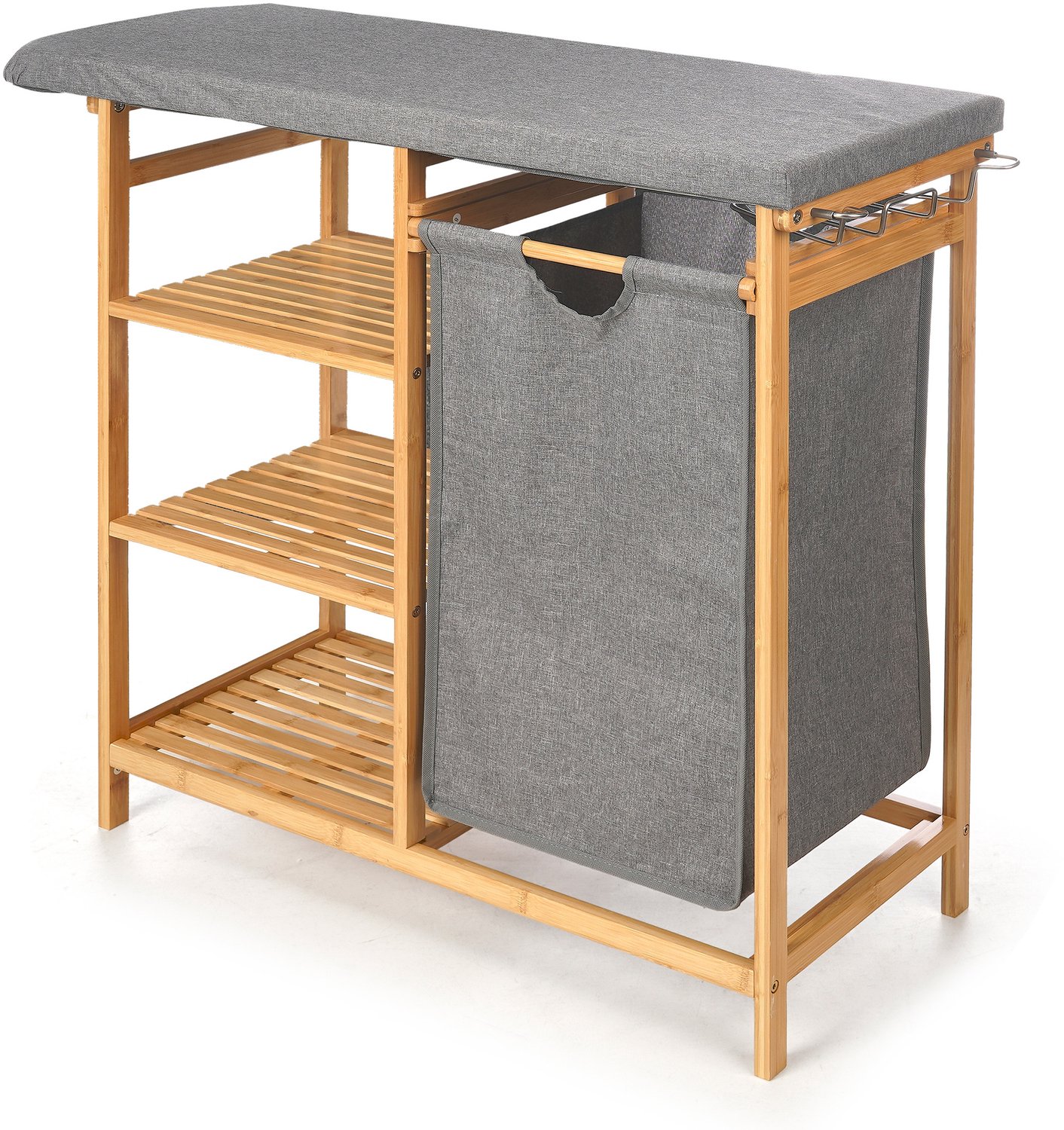 Kipit - Bamboe kast met strijkplank en wasmand BAMY, 111 x 34 x 82 cm - grijs