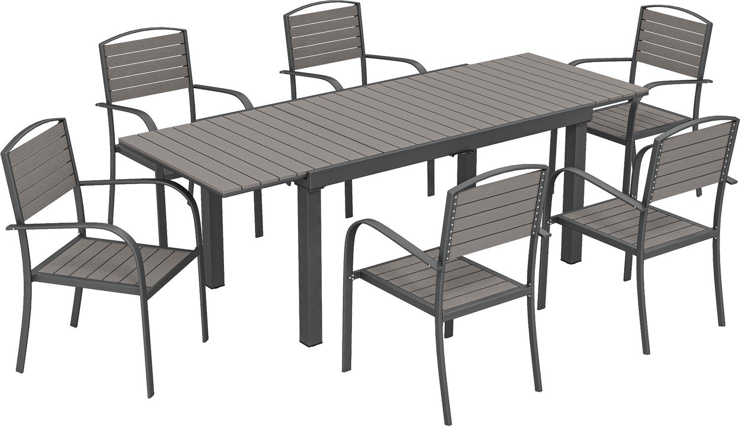 Sunona 7-delige tuinset met uitschuifbare tuintafel en 6 tuinstoelen - Stapelbaar - Aluminium - 150/225 x 85 x 75 cm - Grijs