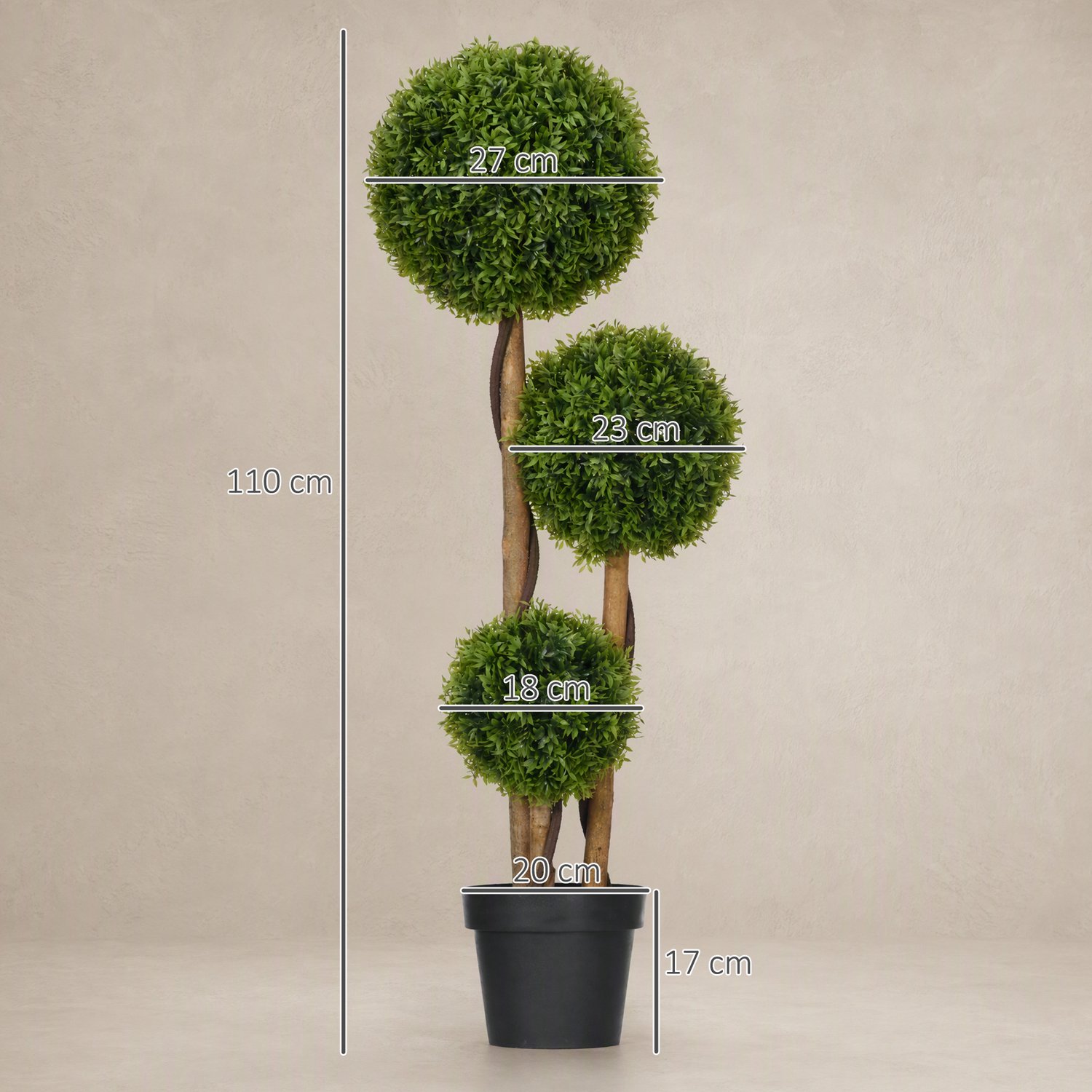 Homona Kunstbuxus met 3 bollen - UV-bestendig - 110 cm hoog - Groen