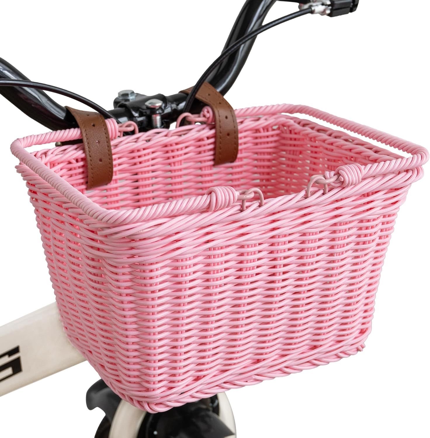 25x18x15 Cm- 1 Kinderfietsmand- Handgeweven Mand met Textuur- met Handvat en Verstelbare Riem- Fietsmand voor aan het Stuur- Roze