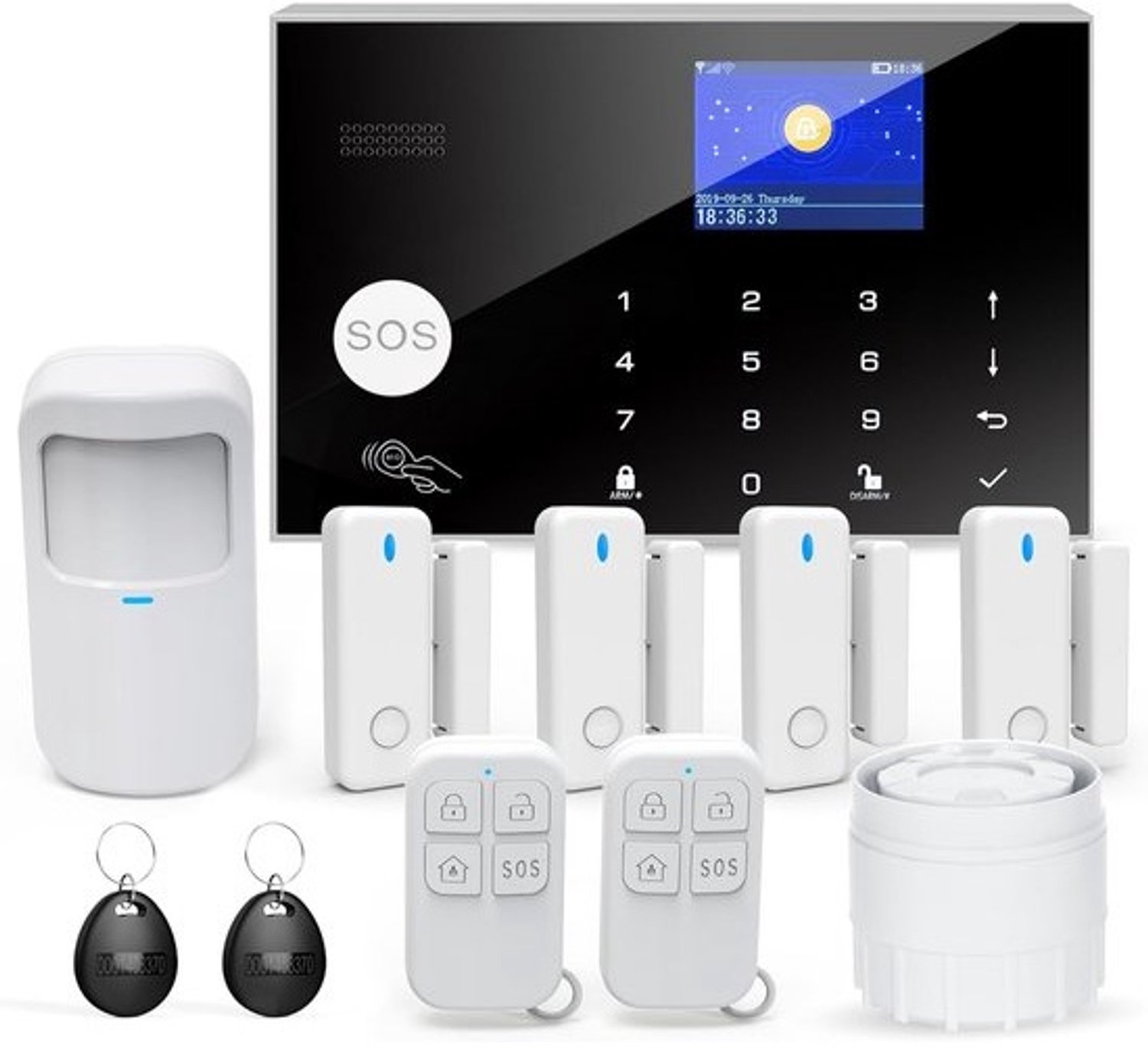 Doe-het-zelf wifi-alarmsysteem voor thuis - Telefoonalarm en Alexa/Google-connectiviteit - 12-delige set