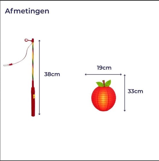 Appel Lampion met Stok - Rood - 25x25cm - Sint Maarten Optocht - Verjaardag Versiering - Feest Decoratie - Kinderfeestje - Lampionnen — afbeelding 4