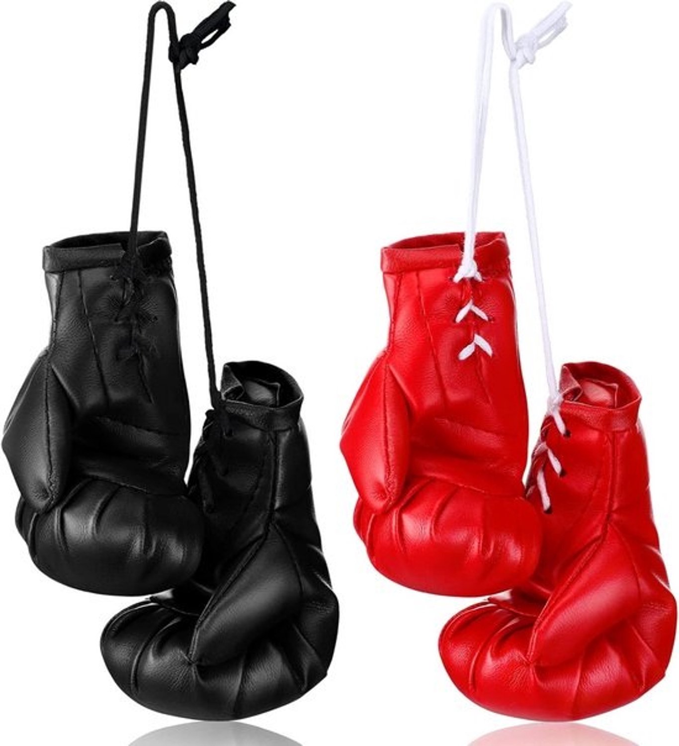 Mini-bokshandschoenen - Decoratieve handschoenen - Voor het auto-interieur - Set van twee - Klein formaat - Zwart-rood