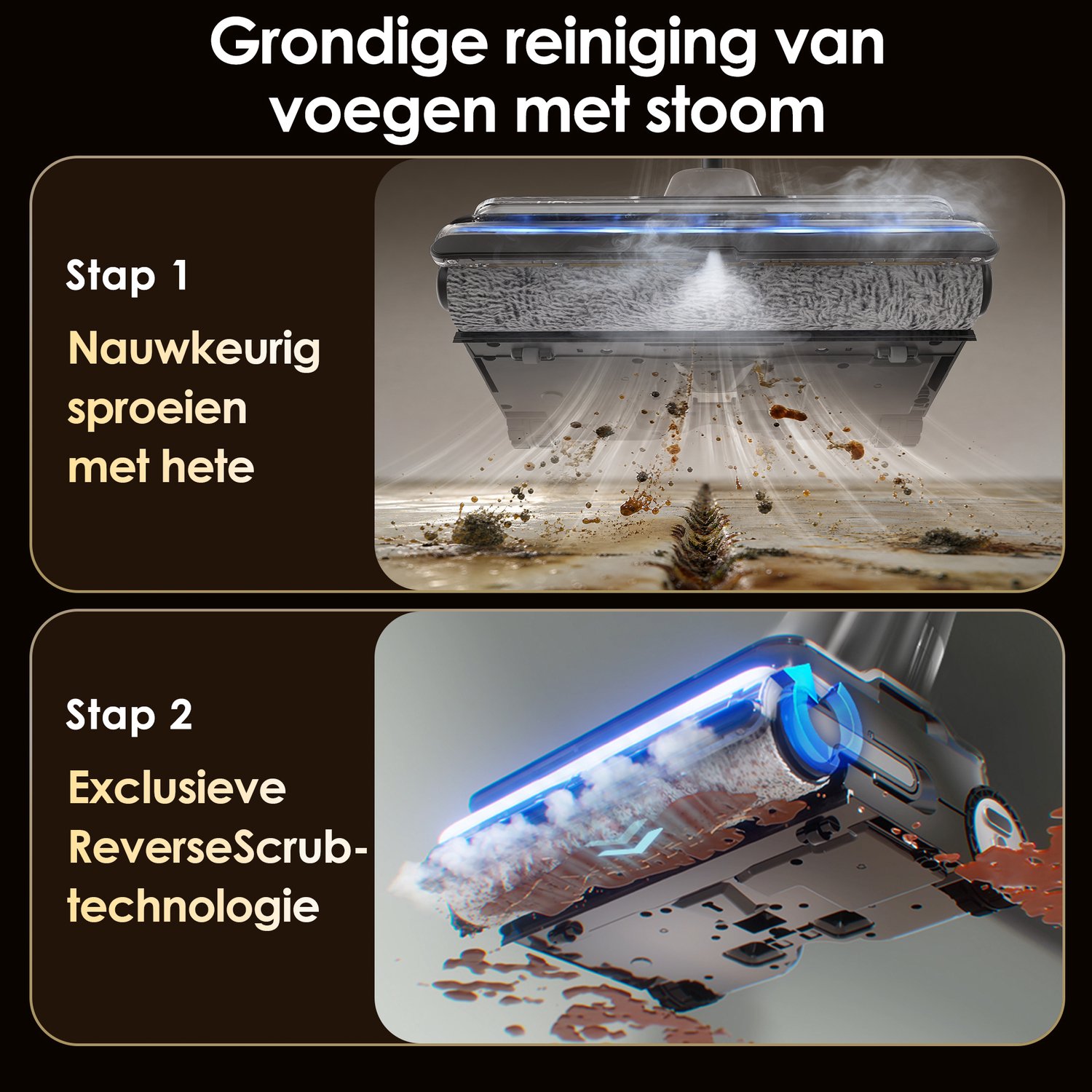 Tineco Floor One S9 Artist Boost Steam Premium - 25.000 KpA - 230 graden stoom - draadloze Vloerreiniger & steelstofzuiger - Stofzuigt en dweilt harde vloeren tegelijkertijd - 60 min accuduur – foto 8