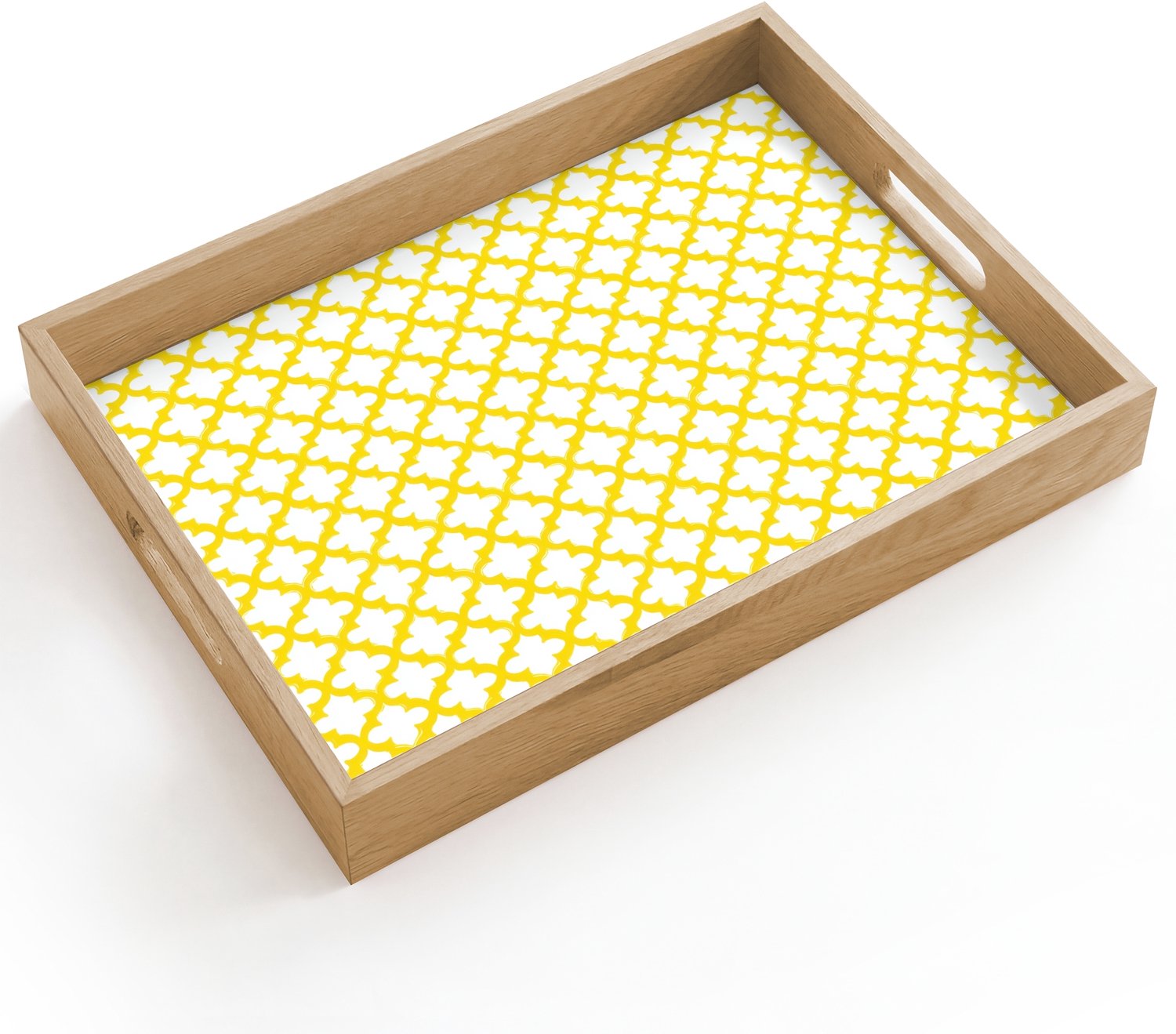 Dienblad hout 40x30 cm - Schootdienblad - Patroon - Geometrisch - Klassiek - Geel - Borrelplank rechthoek - Plateau dienbladen
