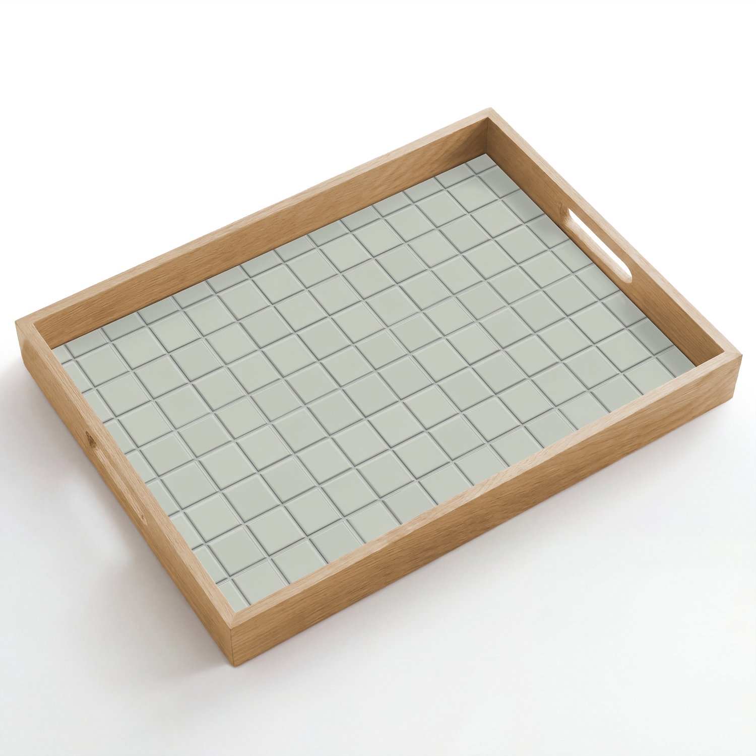 Dienblad hout 50x35 cm - Schootdienblad - Tegel - Patroon - Lichtgroen - Borrelplank rechthoek - Plateau dienbladen