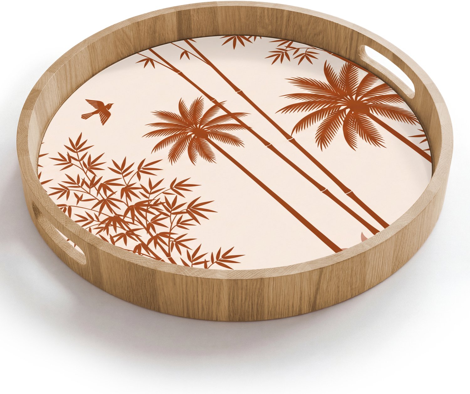 Dienblad rond 40x40 cm - Schootdienblad hout - Vogel - Boom - Tropisch - Minimalistisch - Bruin - Borrelplank rechthoek - Plateau houten dienbladen