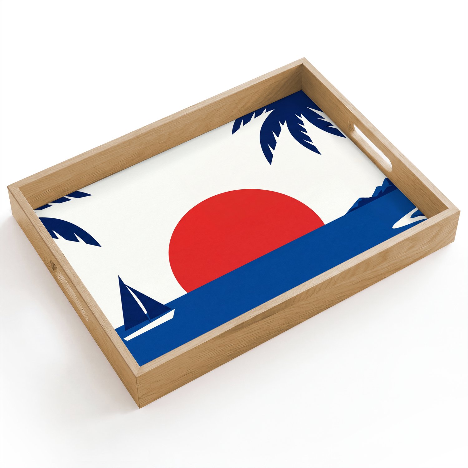 Dienblad hout 40x30 cm - Schootdienblad - Zonsondergang - Zee - Palmboom - Tropisch - Modern - Borrelplank rechthoek - Plateau dienbladen