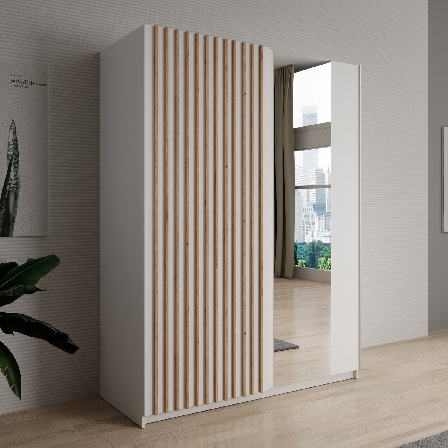 MEUBELLA Kledingkast Deliryon - Wit - 150 cm - Met spiegel