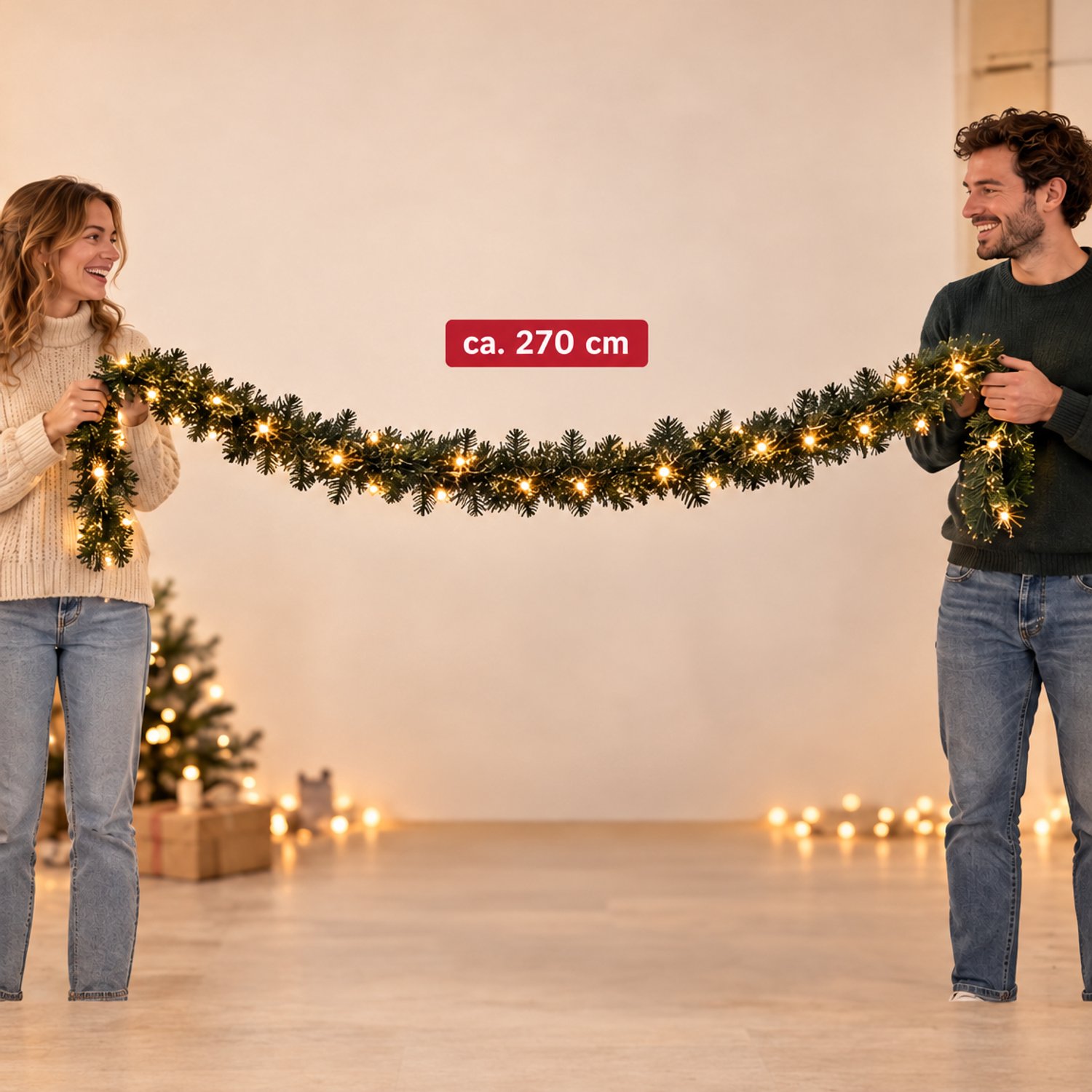 Levano Kerstguirlande met Verlichting - 30 LED Warm Wit - Kerstverlichting Buiten op Batterij - Guirlande met Timer - Lichtslinger voor Binnen en Buiten IP44 - Dennenslinger voor Open Haard - Schoorsteen Decoratie - Energiezuinig - Groen – foto 3