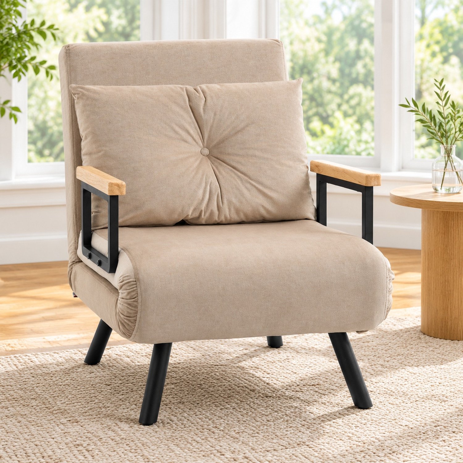 CHICFURN Relaxfauteuil - Verstelbare rugleuning - Met armleuningen - Beige
