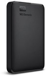 Zwarte Western Digital Elements draagbare harde schijf, schuin vooraanzicht.