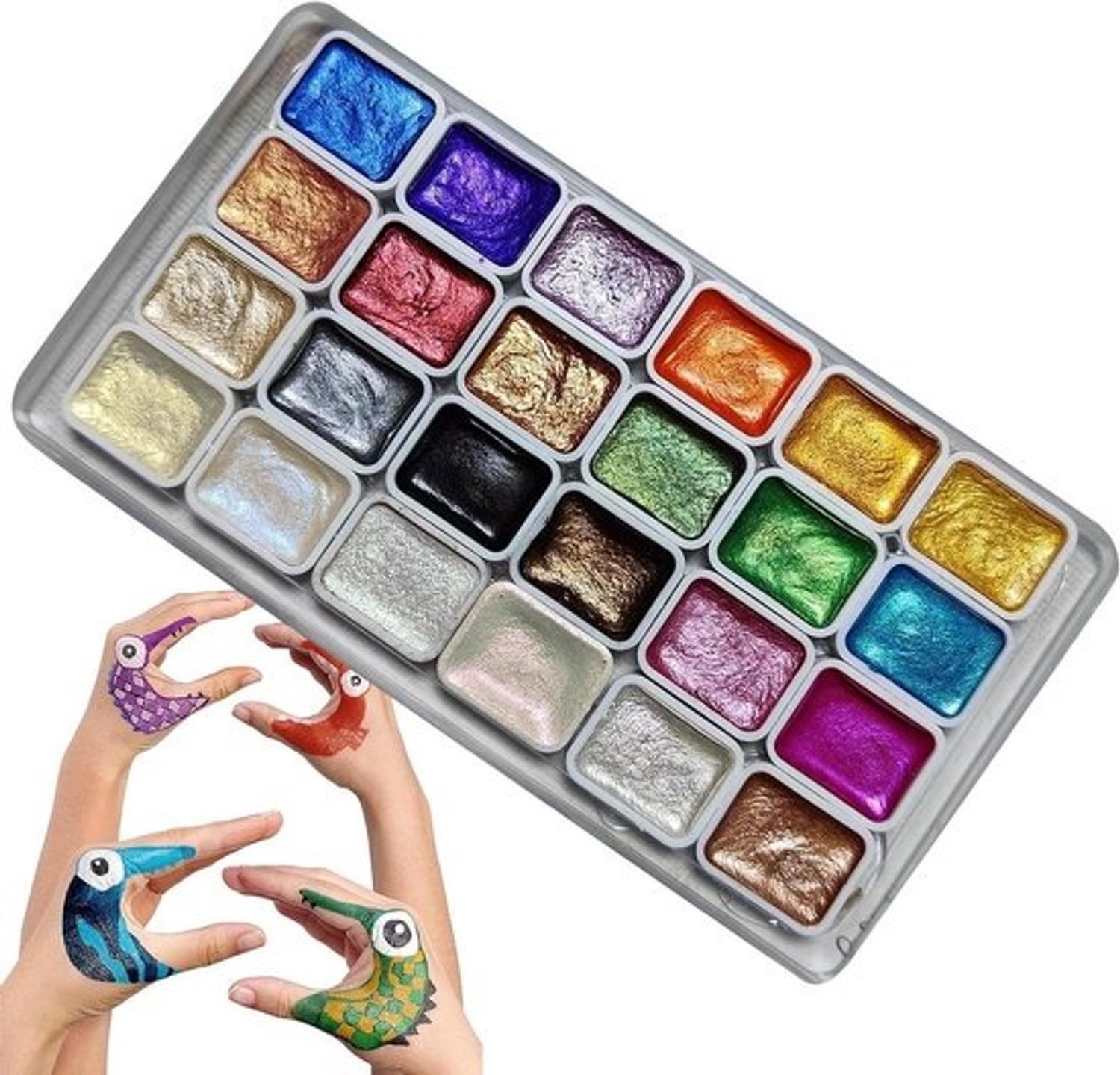 Aquarelverfset - Glitterverfpalet - Voor schilderen en tekenen - Met minerale micapigmenten