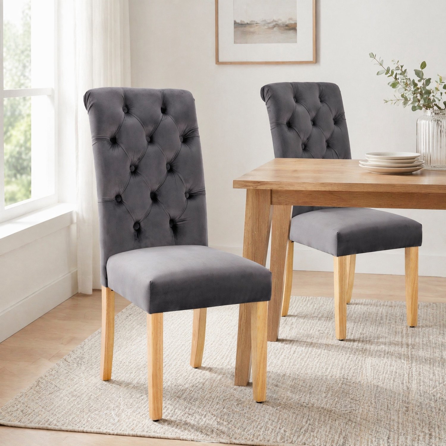 Maisentiel Eetkamerstoelen set van 2 - 43 x 63 x 100 cm - fluweel - grijs