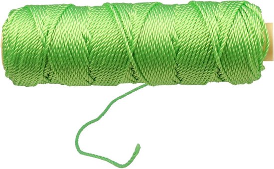 Lichtgroene nylondraad op een rol, met een los uiteinde.