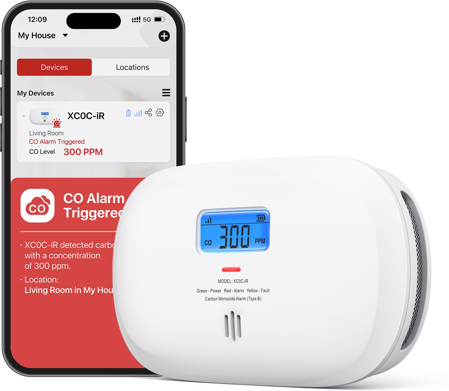 X-Sense XC0C-iR Slimme koolmonoxidemelder met WiFi - Werkt via app - LCD Display - CO melder