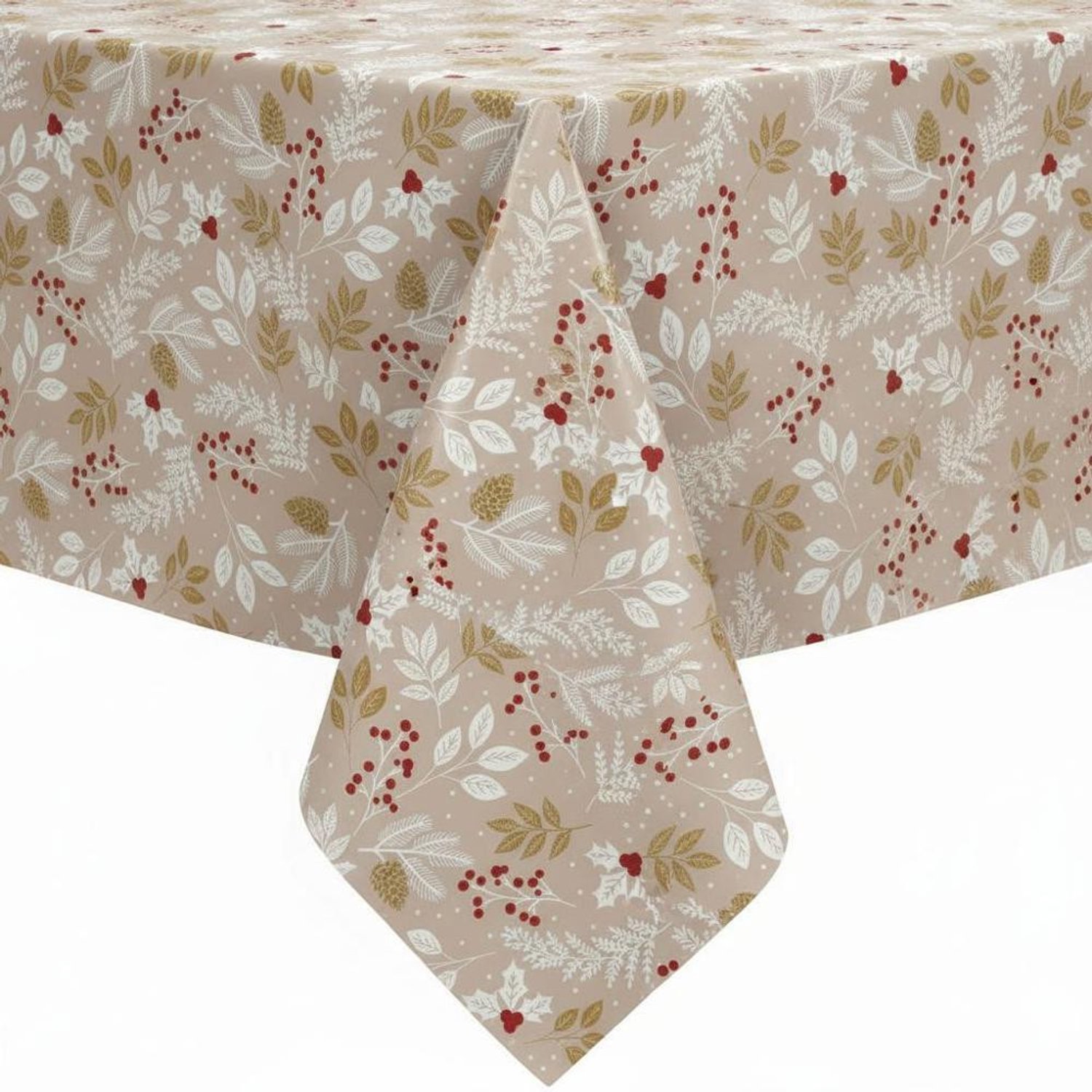 Protecttable - Kerst Tafelzeil Gouden Takjes 140x140cm - Tafelkleed Afwasbaar - Kunststof