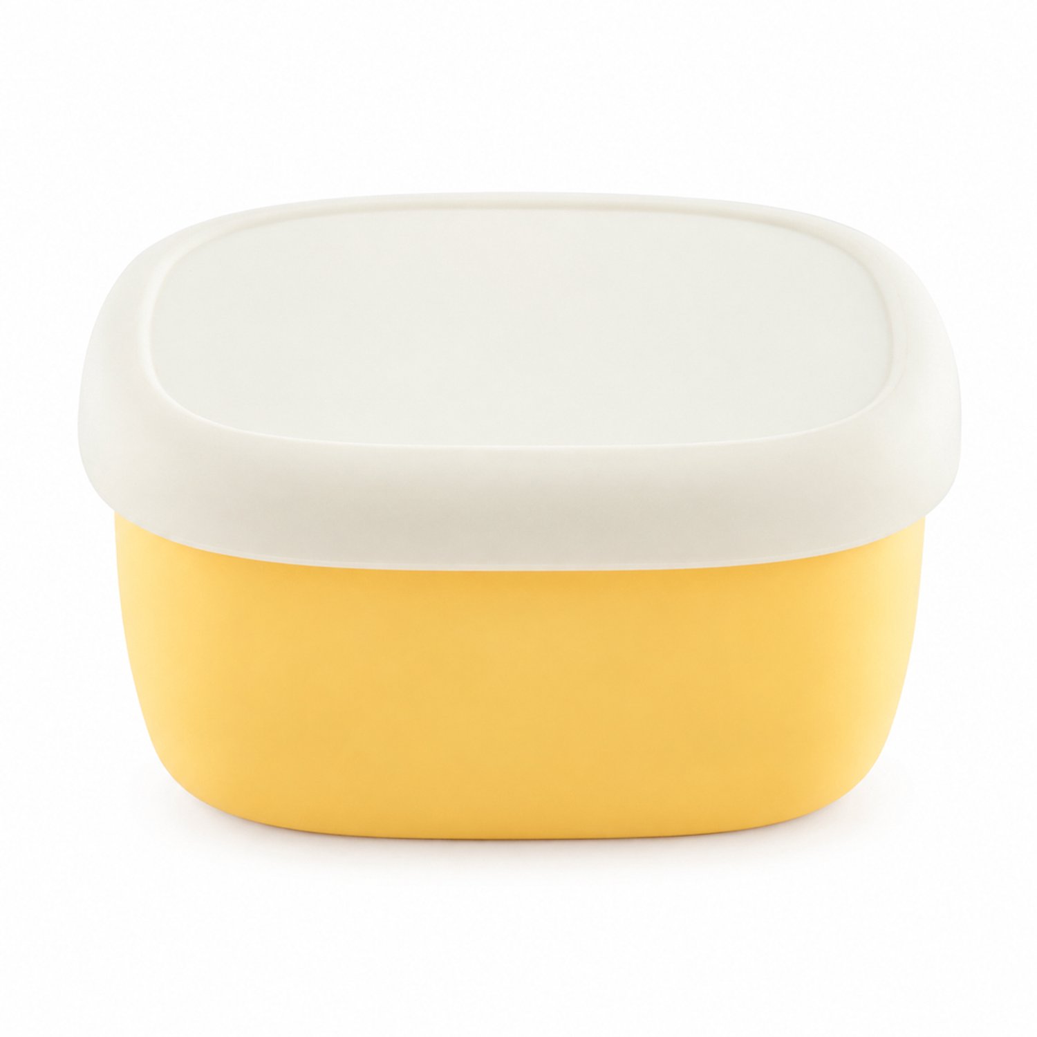 Broodtrommel van siliconen, 200 ml, extra dik, klein ovaal model met deksel, geel met wit
