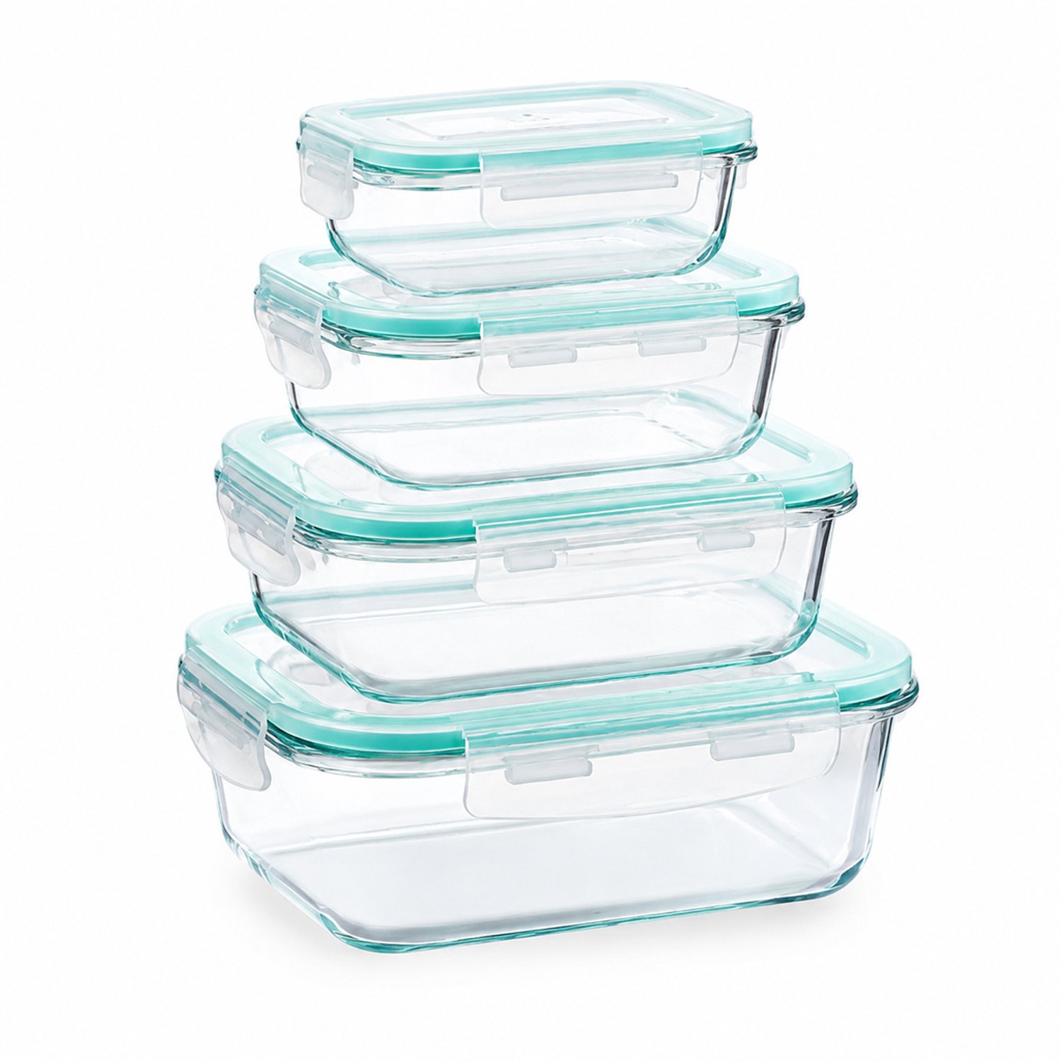 Broodtrommelset van glas, 4 stuks met deksel, 200/370/640/1040 ml, geschikt voor gebruik in de magnetron