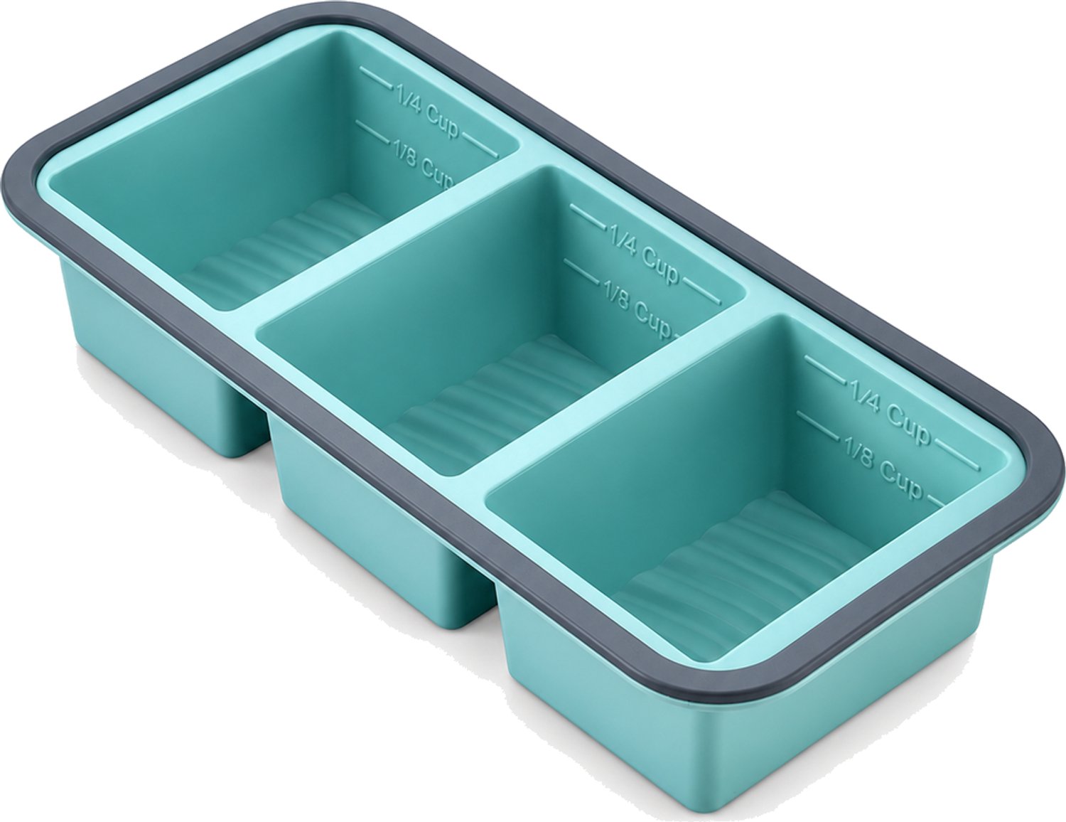 Blauwe siliconen bewaarbak met 3 vakken zonder deksel, rechthoekig, verpakkingsmaat 29,7 × 14,5 × 6 cm