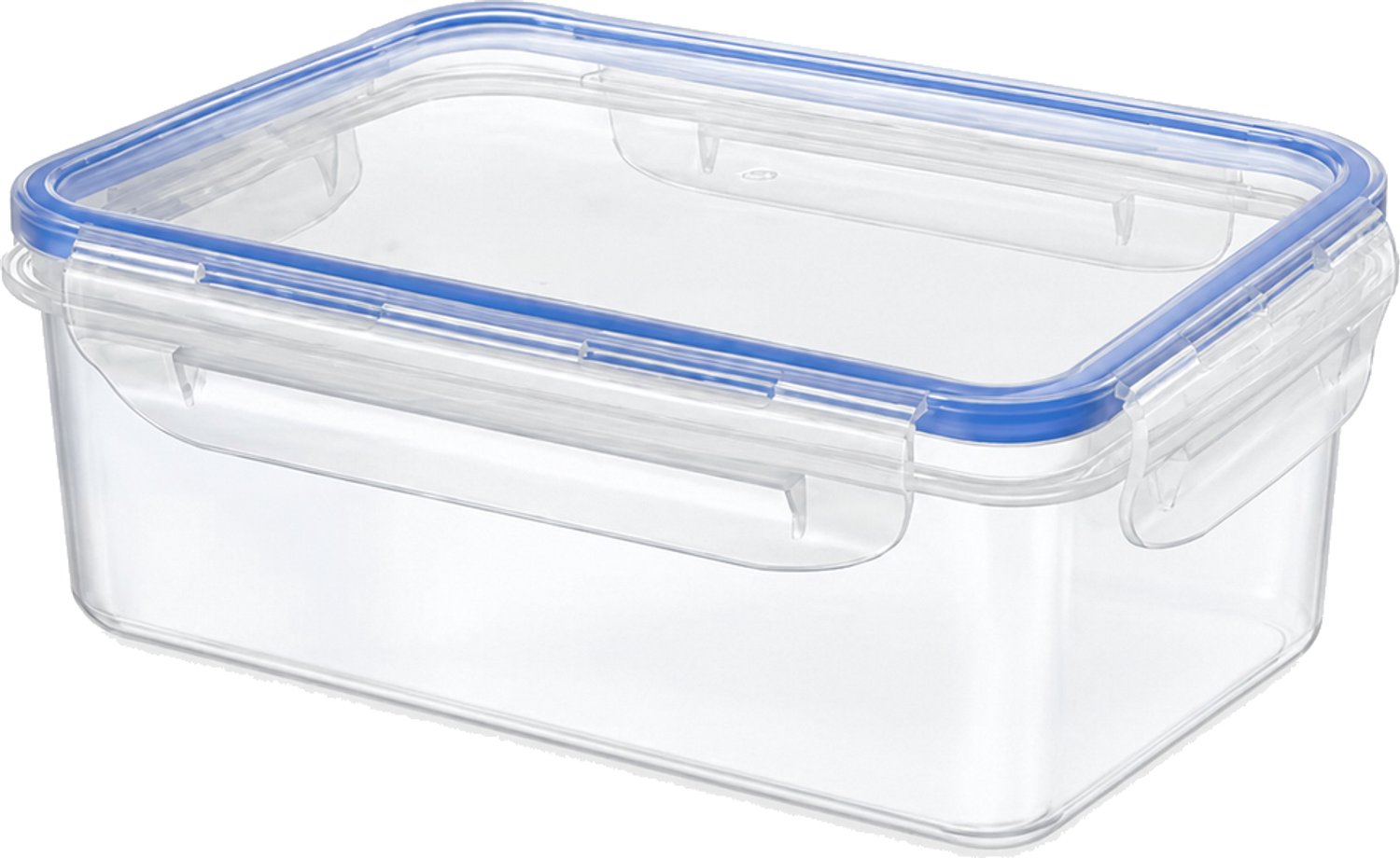 Broodtrommel 1500 ml met deksel, transparante rechthoekige bewaarbak met blauwe rand, 1 stuk