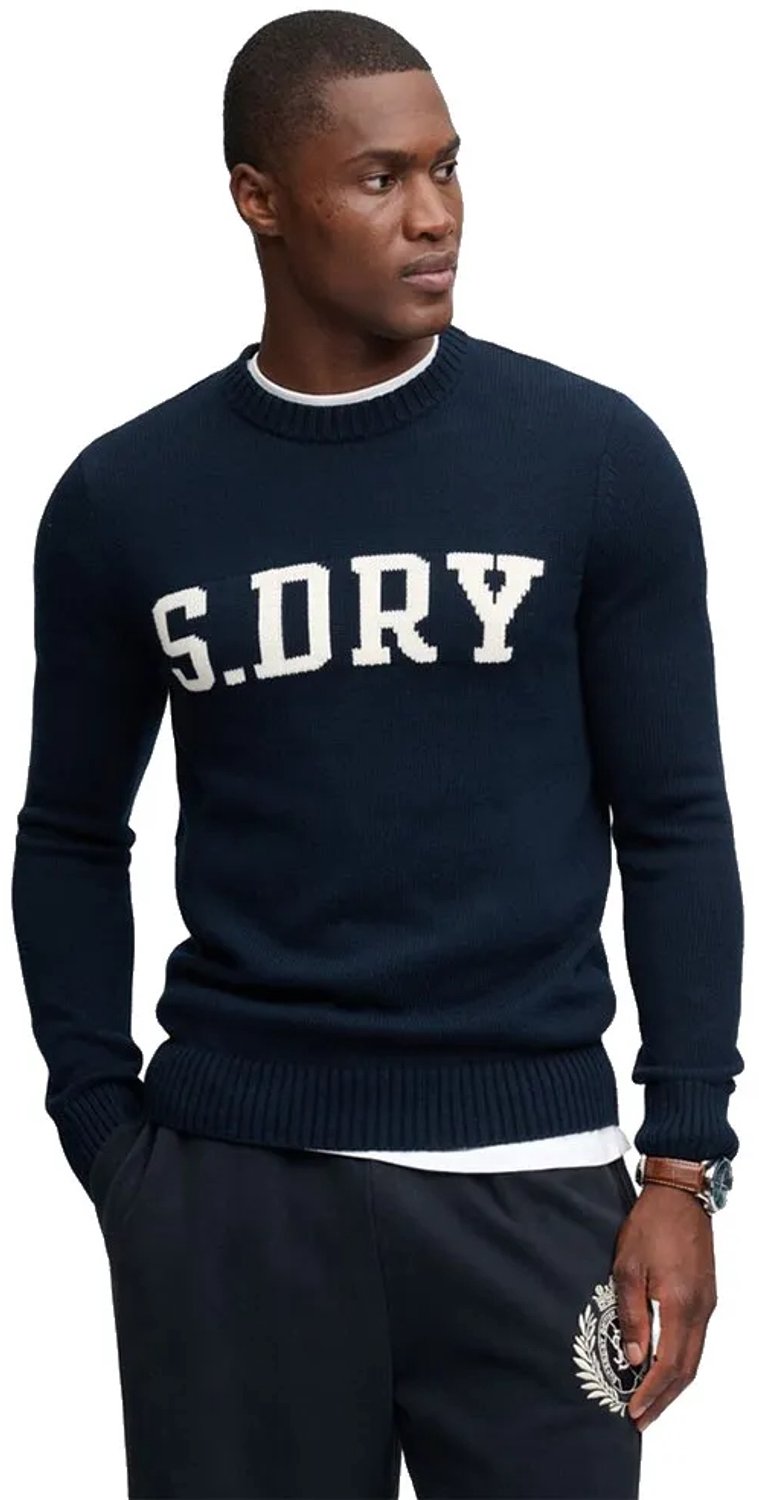 Superdry Intarisa Preppy Trui slanke pasvorm Heren Sweaters Marineblauw