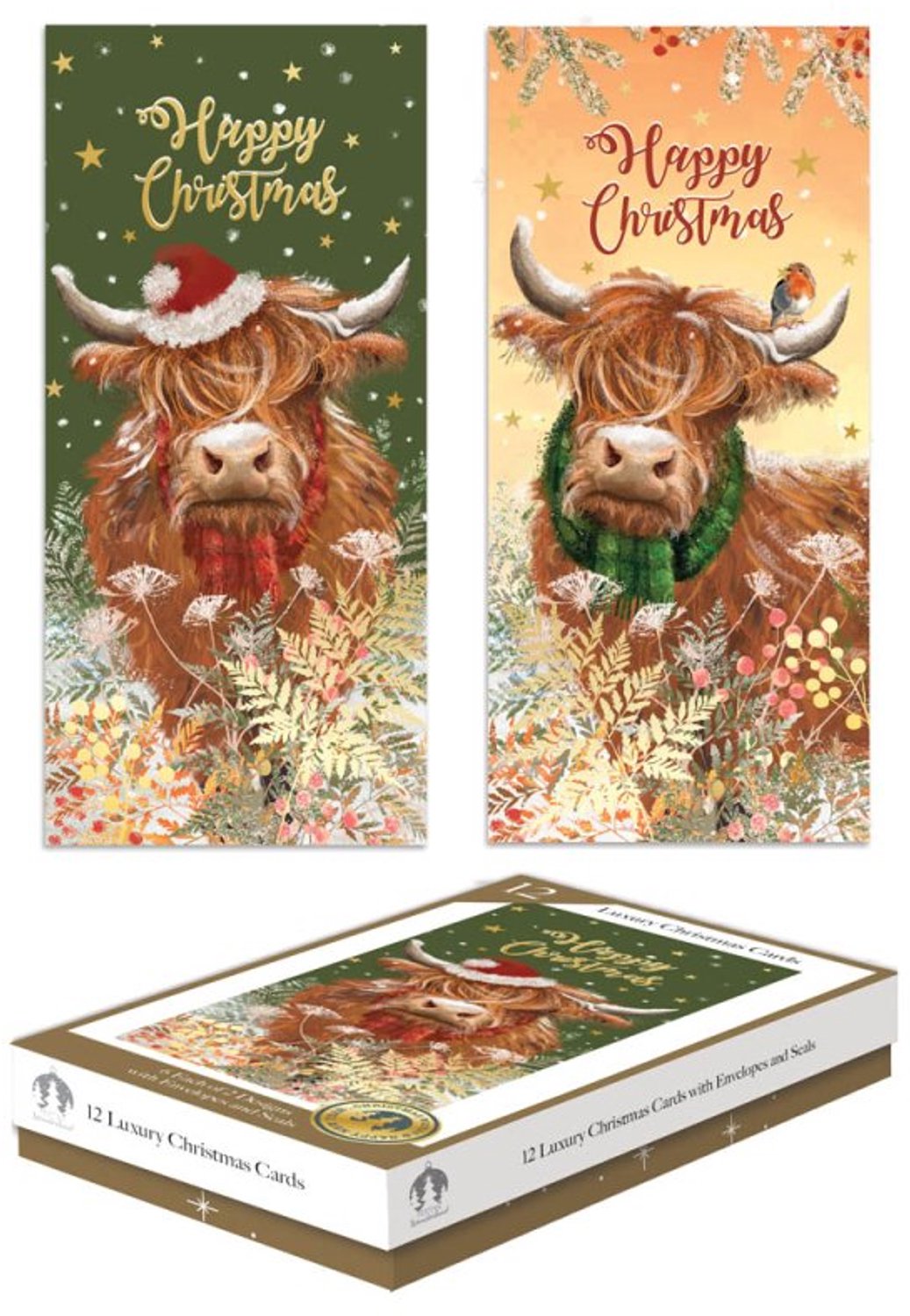 12 Luxe Kerstkaarten Smal Schotse Hooglander