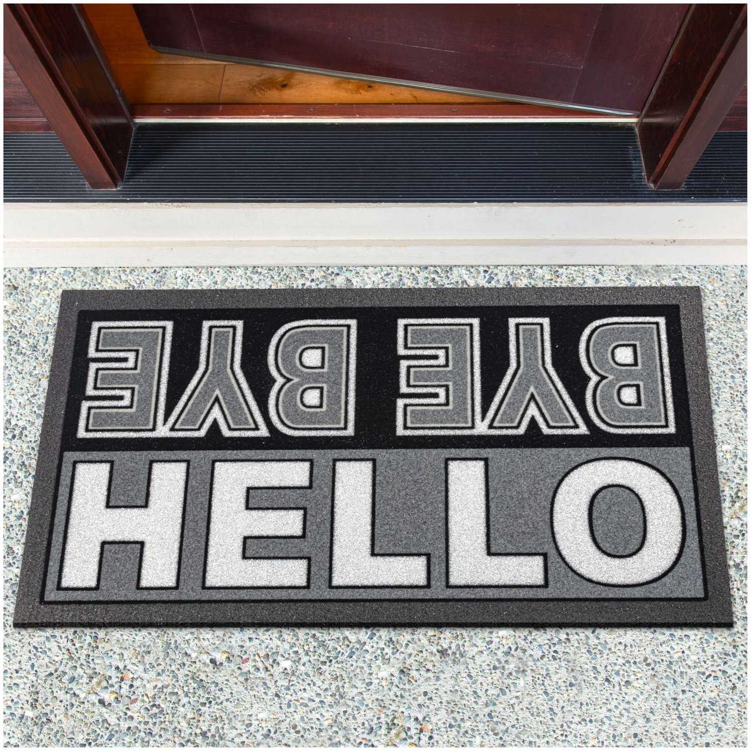 ANRO Hello Bye Bye Glitter Deurmat Zwart 40x68 cm - Antislip